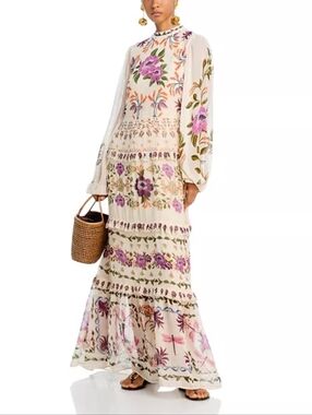 NWT FARM RIO | $320 Winter Garden Ruffled Maxi Dress (Small Flaw)